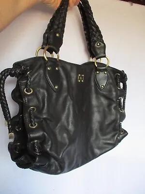 MICHAEL Kors Black Braid Handle Leather Tote Bag Purse Satchel • $68