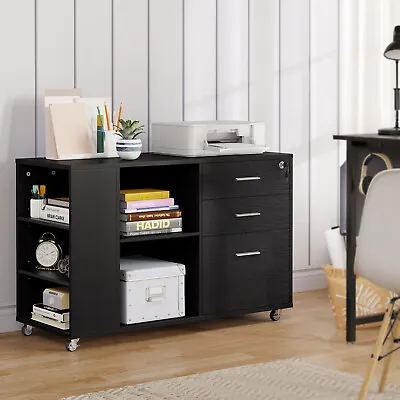 $100.99 • Buy 3Drawer Wood File Cabinet Mobile Lateral Filing Cabinet Shelf With Rolling Wheel