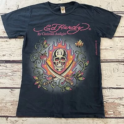 Ed Hardy By Christian Audigier Flame Skull 13 Size Medium T-shirt Made In USA • $32.99