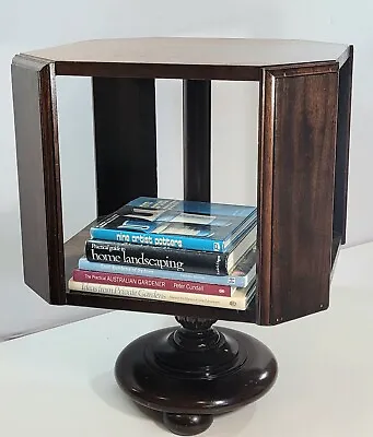 $425 • Buy Vintage Art Deco Walnut & Ash Revolving Bookcase/Sidetable On Pedestal Base 1940