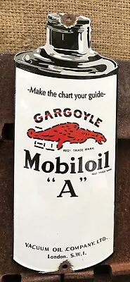 Vintage Gargoyle Mobiloil  A  11.75” Porcelain Gas Motor Oil Can Sign • $9.99