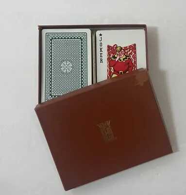 Vintage KEM 2 Decks Green Playing Cards Cardboard Brown Box Complete With Jokers • £14.48