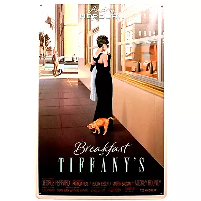 Breakfast At Tiffanys Retro Metal Sign Audrey Hepburn 70s Movie Tin Sign 12x8 • $13.50