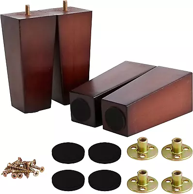 Set Of 4 Square Mid-Century Modern Brown 6 Inch Wood Furniture Legs For Sofa Co • $35.16