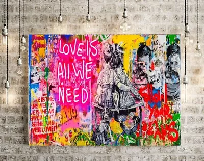 All We Need Is Love Banksy Graffiti Street Art Frame Wall Canvas Or Poster Print • £15.29