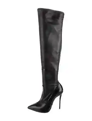 GIUSEPPE ZANOTTI Black Leather Over-The-Knee Boots Size 8 IT 38 Good Condition • $295