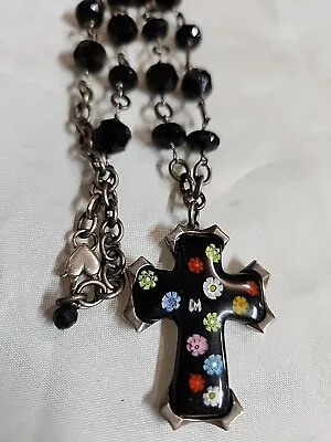 Vtg Millefiori Pendant Murano Glass Sterling 925 Silver Cross Necklace Rosary  • $149.88