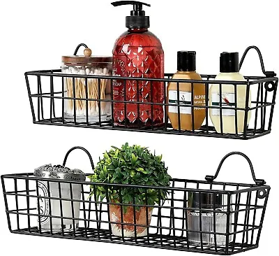 Display Hanging Baskets Wall Mounted Black Metal Wire Storage Baskets Set Of 2 • $26.99