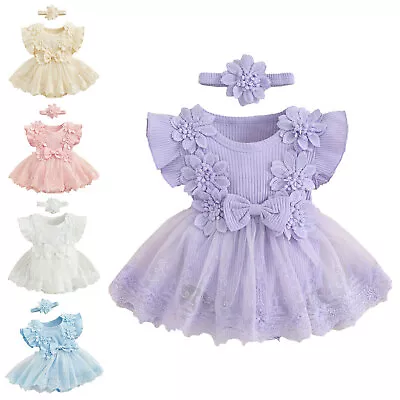 Baby Girls Dress Newborn Jumpsuit Adorable Romper Skirt Festive Clothes Party • £18.39