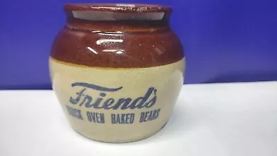 Vintage Friend’s Brick Oven Baked Beans Brown And Tan Mini Stoneware Crock/ Bowl • $12.50