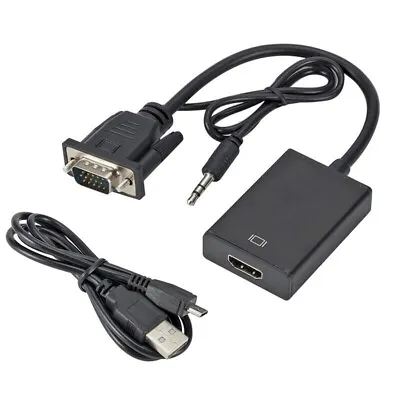 15 Pin VGA D-Sub Male To HDMI Female Video Converter Adapter Cable 3.5mm Audio • £5.45