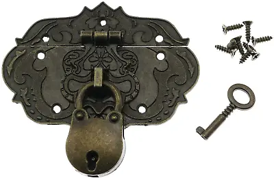 Antique Embossing Decorative Brass Hasp Clasp Latch Lock Screws Jewelry Box • $6.62
