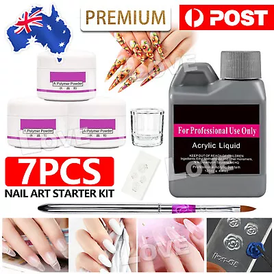 Acrylic Liquid 120ML Clear White Pink Powder Kit Nail Art Starter Manicure Set • $12.95