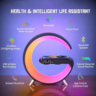 $87.40 • Buy 5in1 15W Wireless Fast Charger Smart Bluetooth Speaker With Alarm Clock LED Lamp