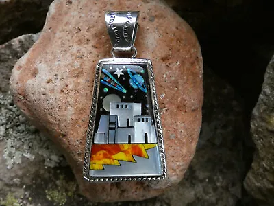 Old Pueblo Galaxy Night Sky Sterling Silver 925 Gemstone Micro Inlay Pendant J5 • $169.95