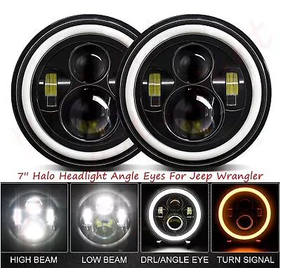 AU 2Pcs 7'' Inch LED Headlight Cree Round Kit Halo Angle Eyes For Jeep Wrangler • $94.09