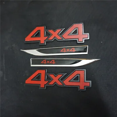 Pair Red 4x4 Fender + 2x 3D Metal Decal Emblem Sticker Badge Sports Diesel Turbo • $24.98
