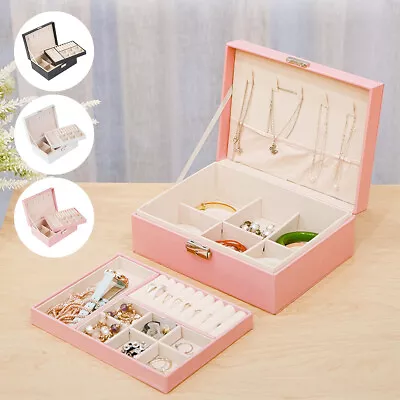 Jewellery Box 2Layers Travel Jewelry Storage Case Large PU Leather Jewellery Box • $33.89