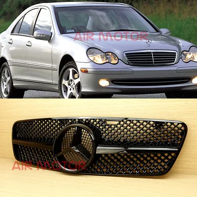 Gloss Black Front Grille 2001-2007 For Benz C-Class W203 ABS 4DR  • $170.53