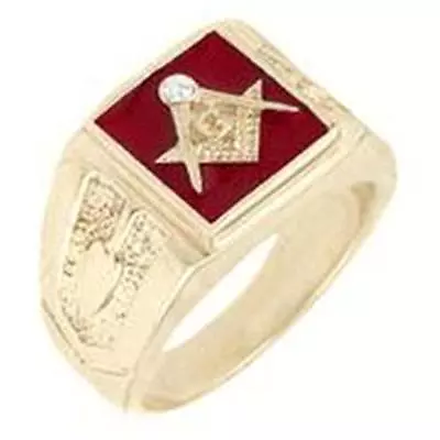 18K GOLD EP MASONIC FREEMASON MENS RING Sz 8-15 You Choose The Size RED • £19.83