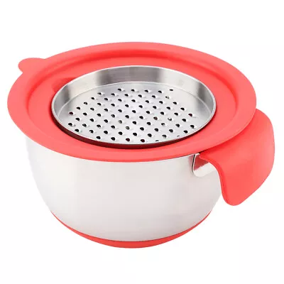 Stainless Steel Egg Mixing Salad Bowl With Handle Grater Lid Kitchen C 4026 AS • £19.77