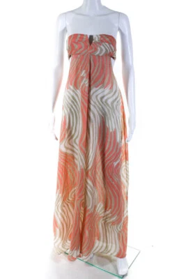 $48.01 • Buy Diane Von Furstenberg Womens Halter Abstract Maxi Dress Beige Peach Size Petite