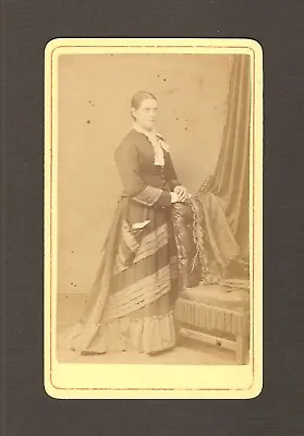 Vintage Antique CDV Photo Victorian Lady Woman W/ Striped Dress Clothing Attire • $4.49