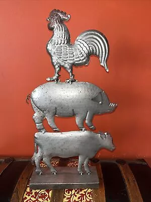 Metal Stacked Cow Pig & Rooster Farm Sculpture 19.25  Tall • $34.99