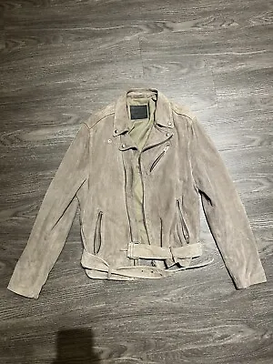 $200 • Buy All Saints Rigg Biker Jacket Mushroom Beige Chunky Zipper XL