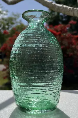 Blenko  Glass ~ STRATA ~ Vase 2007 Textured 2135S ~ Spring Green Acid Etched • $44.95