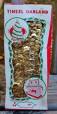 Vintage Christmas Tree Garland In Original Box Gold Tinsel ~ MCM ~ Kitschy ~ • $12.97