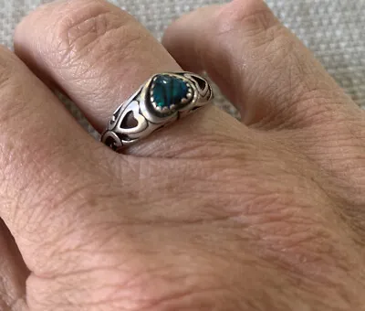 STERLING SILVER HEART GREEN/BLUE ABALONE SHELL RING Womens Size 7.5 • $22