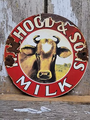 Vintage Hp Hood & Son Porcelain Sign Old Dairy Farm Milk Cow Cream Farming 6  • $169.65