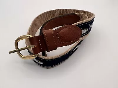 Vintage ZEP-PRO Genuine Leather & Canvas Embroidered Fish Belt 32  • $16.50