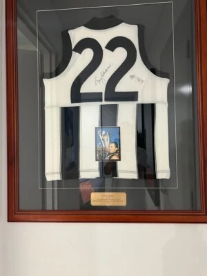 $350 • Buy Hand Signed Collingwood Captain  TONY SHAW 1990 AFL Grand Final Jumper In Frame