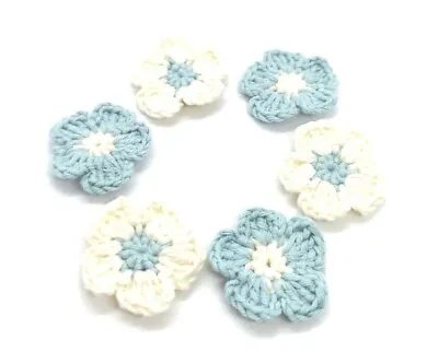 £5.50 • Buy Handmade Flowers , Crocheted Ice Blue & White Flowers Sewing Applique, Wedding 