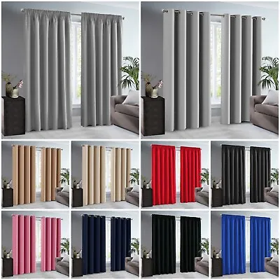 New Thermal Blackout Curtains Ready Made Eyelet Ring Top Or Pencil Pleat Curtain • £20.99