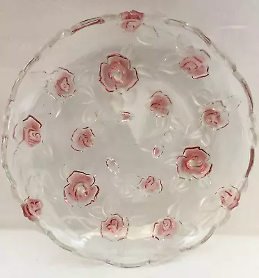 Mikasa Bella Rosa 13  Platter Tray Clear Crystal Pink Roses Footed Vintage • $39.95