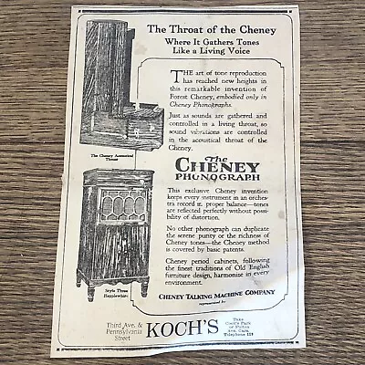 1918 Ad Style Six Queen Anne Model Cheney Phonograph - ORIGINAL ADVERTISING • $9.98