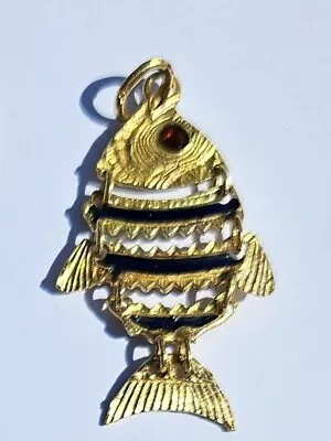 18k Gold Vintage Enamel Articulated Flexible Blue Fish Charm Pendant Pisces  • $295