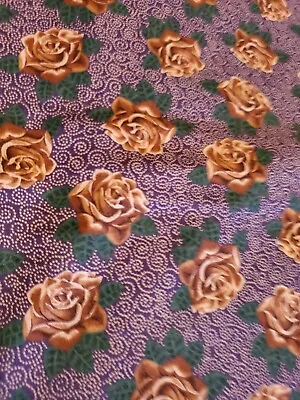 Vintage Sewing Fabric RJR Cabbage Roses Manhattan Pearls Purple 1.75sydx45  • $13.05