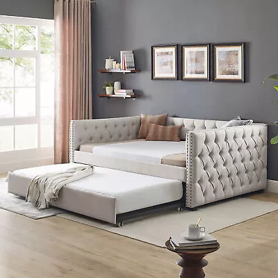 Full Daybed & Twin Trundle Upholstered Tufted Sofa Bed Furniture Living Room US • $209.99