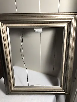 VTG 19x16 Antq. Finish Silver/Gray Wood Picture Frame W/Linen Liner Holds 11x14 • $27.94