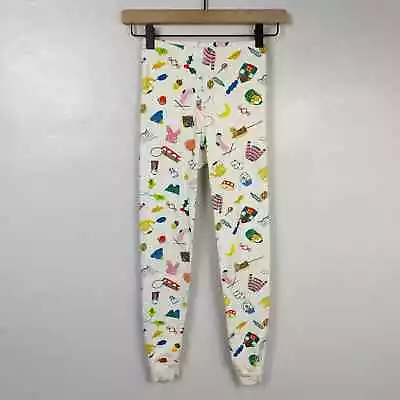 Hanna Andersson Leggings Girls 8 Cream Winter Snow Print Pants Organic Cotton • $15