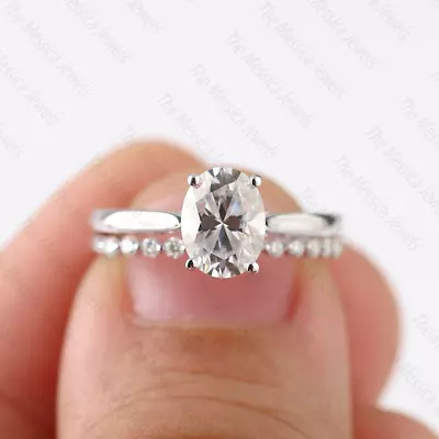 2.50 TCW Oval Cut Moissanite Bridal Set Engagement Ring In 925 Sterling Silver • $126.28