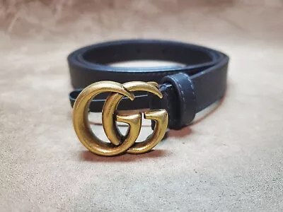 Authentic GUCCI 409417 Thin Belt Double G Buckle Black Leather Size 95cm/38in • $249.95