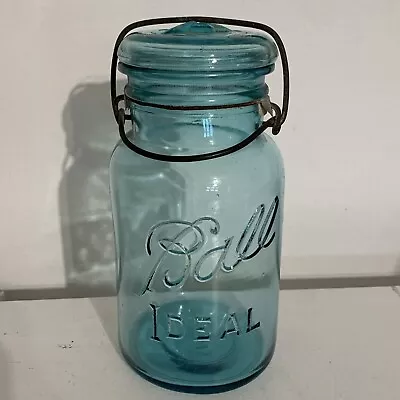 Vintage Ball Ideal #3 - 1 Quart Aqua Canning Jar With Lid & Bail (FC76 - 4 - D3) • $10.99