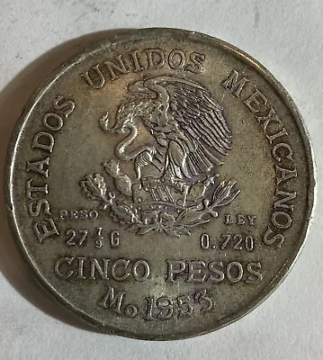 1953 Mexico Five Pesos - Hidalgo - $5 Mexican Silver Coin - Cinco Peso • $23