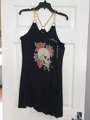 Ed Hardy Womens Tank Midi Black Dress Christian Audigier UKM-L Or UK 10-12 • £30