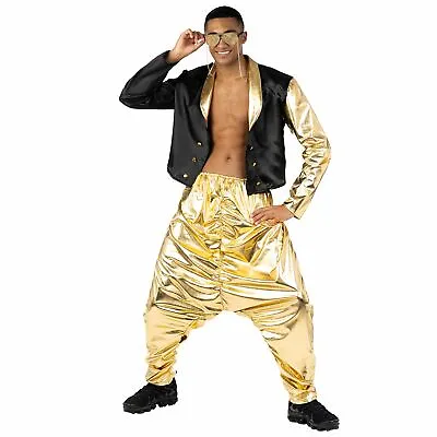 Mens 1990s Gold Rapper Costume Adult Rap MC Fancy Dress M - XL • £29.99
